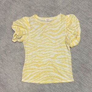 Goldie Yellow and White Zebra Puff Sleeve Top